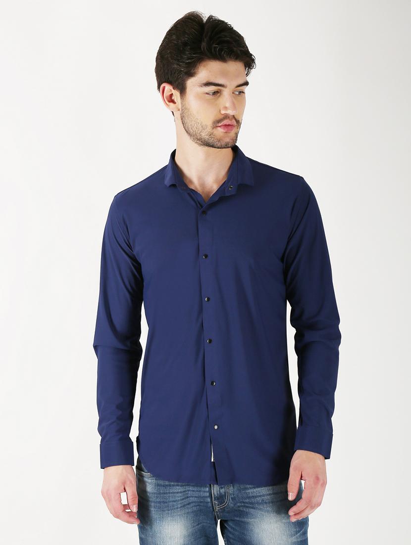 blue solid casual shirt - 18362154 - Zoom Image - 1