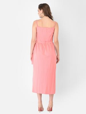tie front solid a-line dress - 18362205 - Standard Image - 3