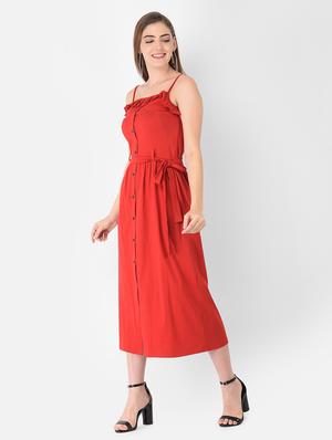 tie front solid a-line dress - 18362206 - Standard Image - 2