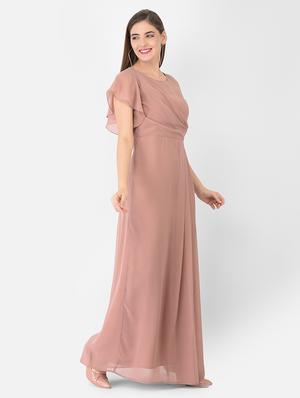 flutter sleeved draped detail gown - 18362220 - Standard Image - 2