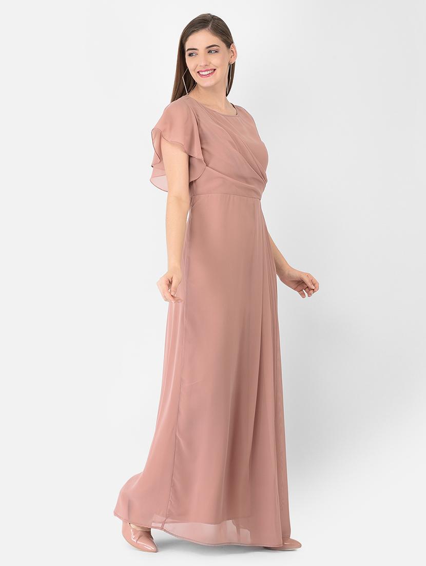 flutter sleeved draped detail gown - 18362220 - Zoom Image - 2