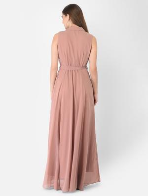 tie front solid flared maxi dress - 18362223 - Standard Image - 3