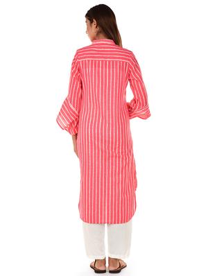 pink striped straight kurta - 18362824 - Standard Image - 3
