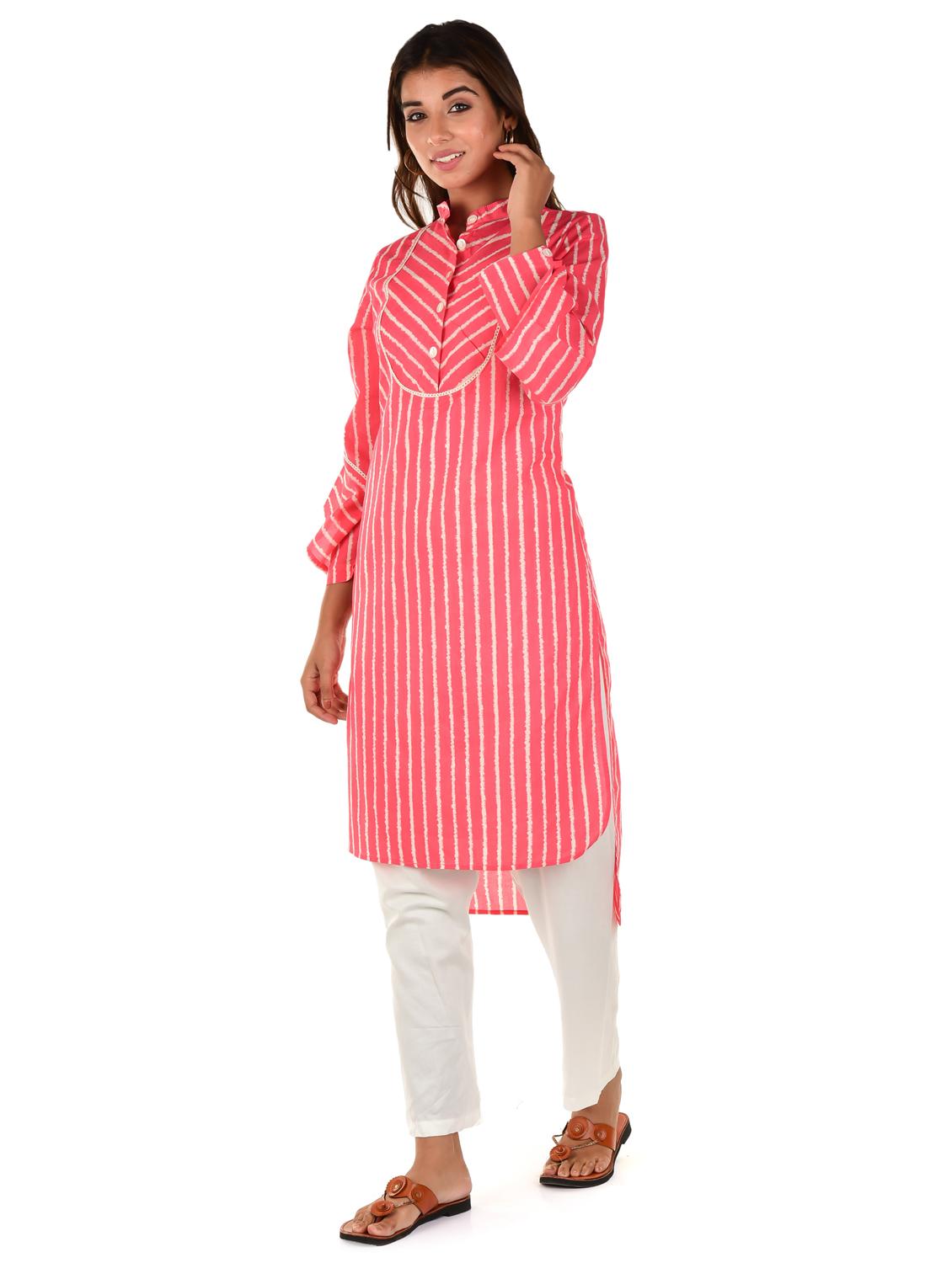 pink striped straight kurta - 18362824 - Zoom Image - 2