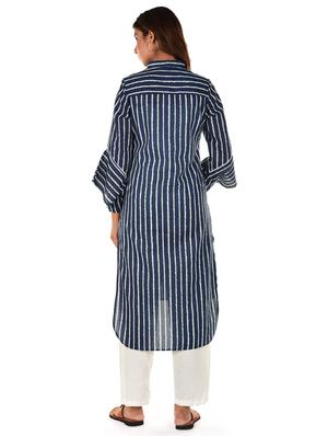 blue striped straight kurta - 18362825 - Standard Image - 3