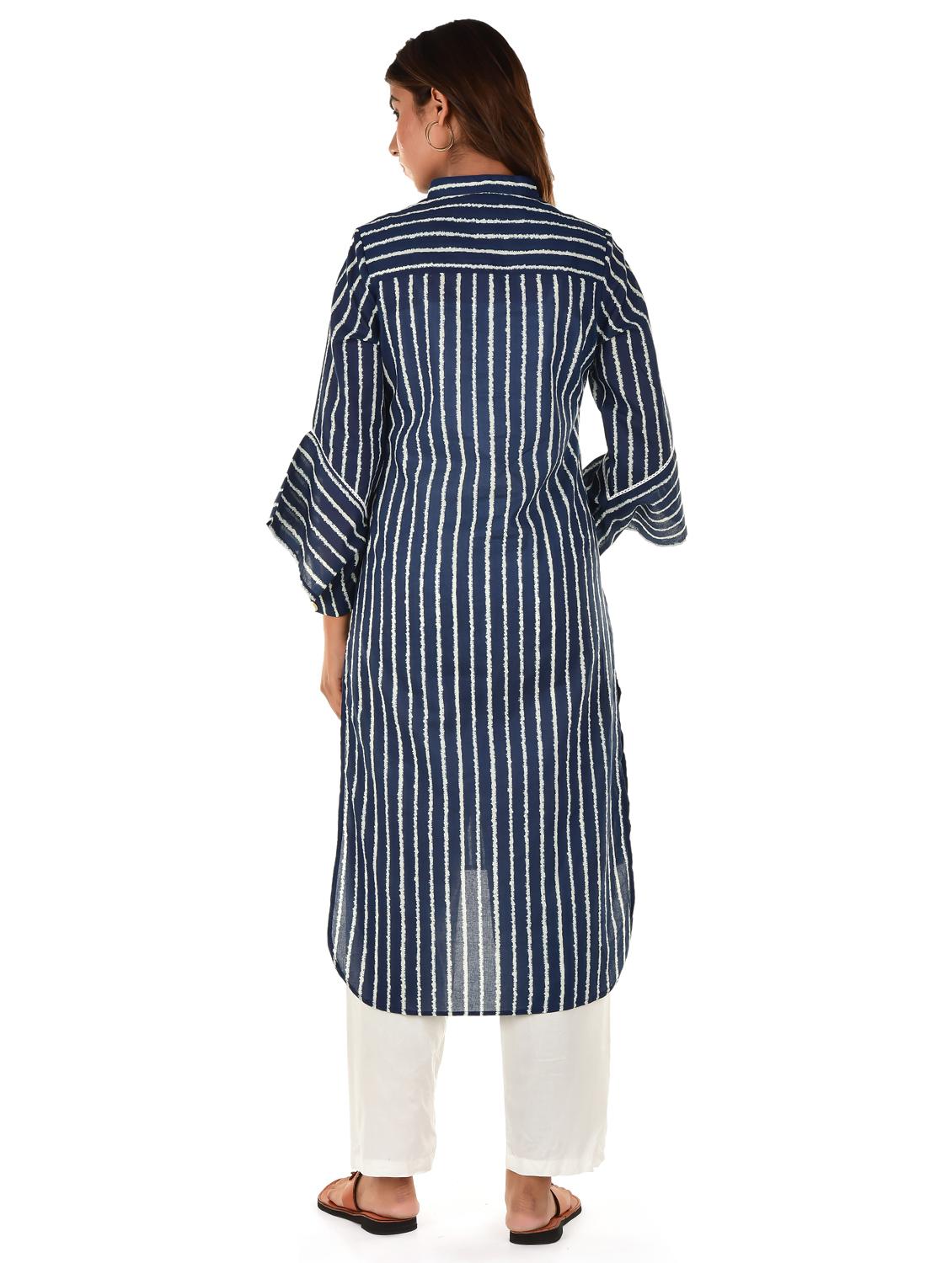 blue striped straight kurta - 18362825 - Zoom Image - 3