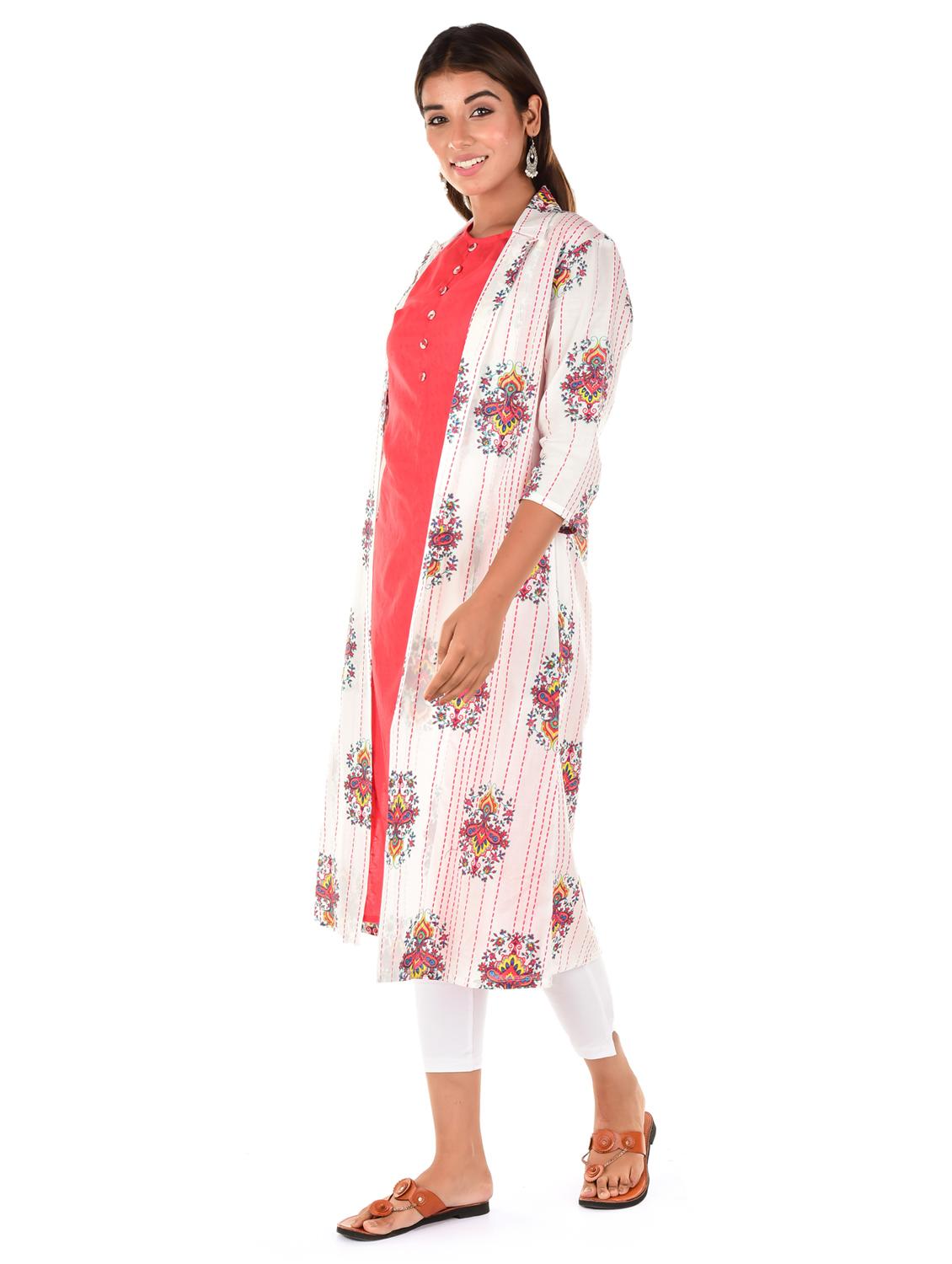 white printed straight kurta - 18362826 - Zoom Image - 2