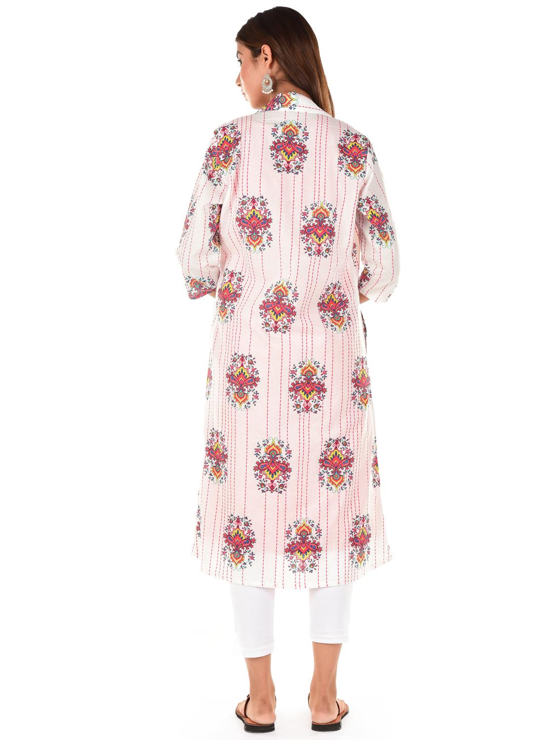 white printed straight kurta - 18362826 - Zoom Image - 3