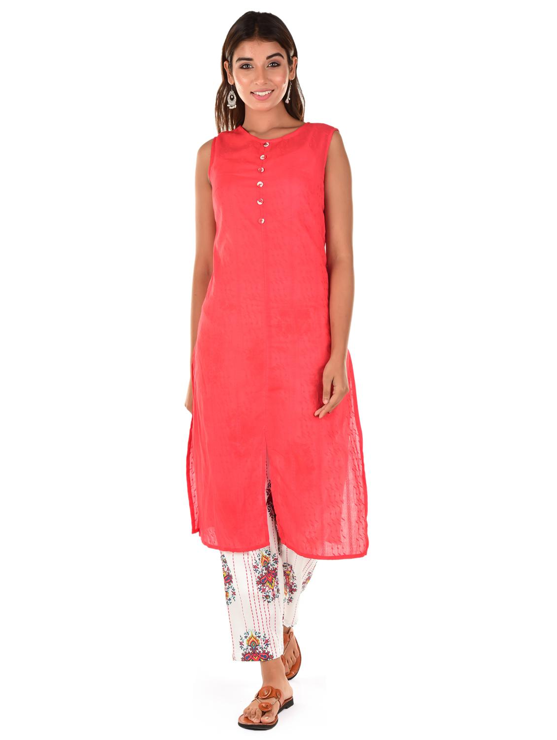 white printed straight kurta - 18362826 - Zoom Image - 4