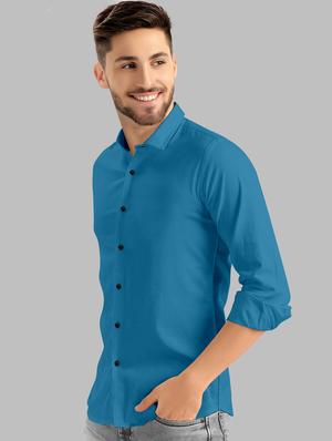 blue solid casual shirt - 18363034 - Standard Image - 2