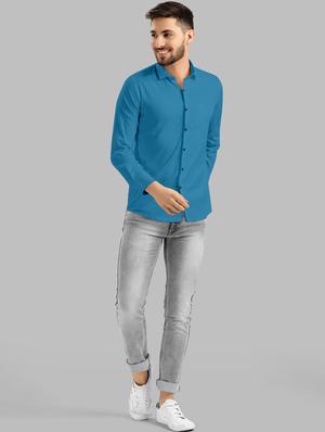 blue solid casual shirt - 18363034 - Standard Image - 4