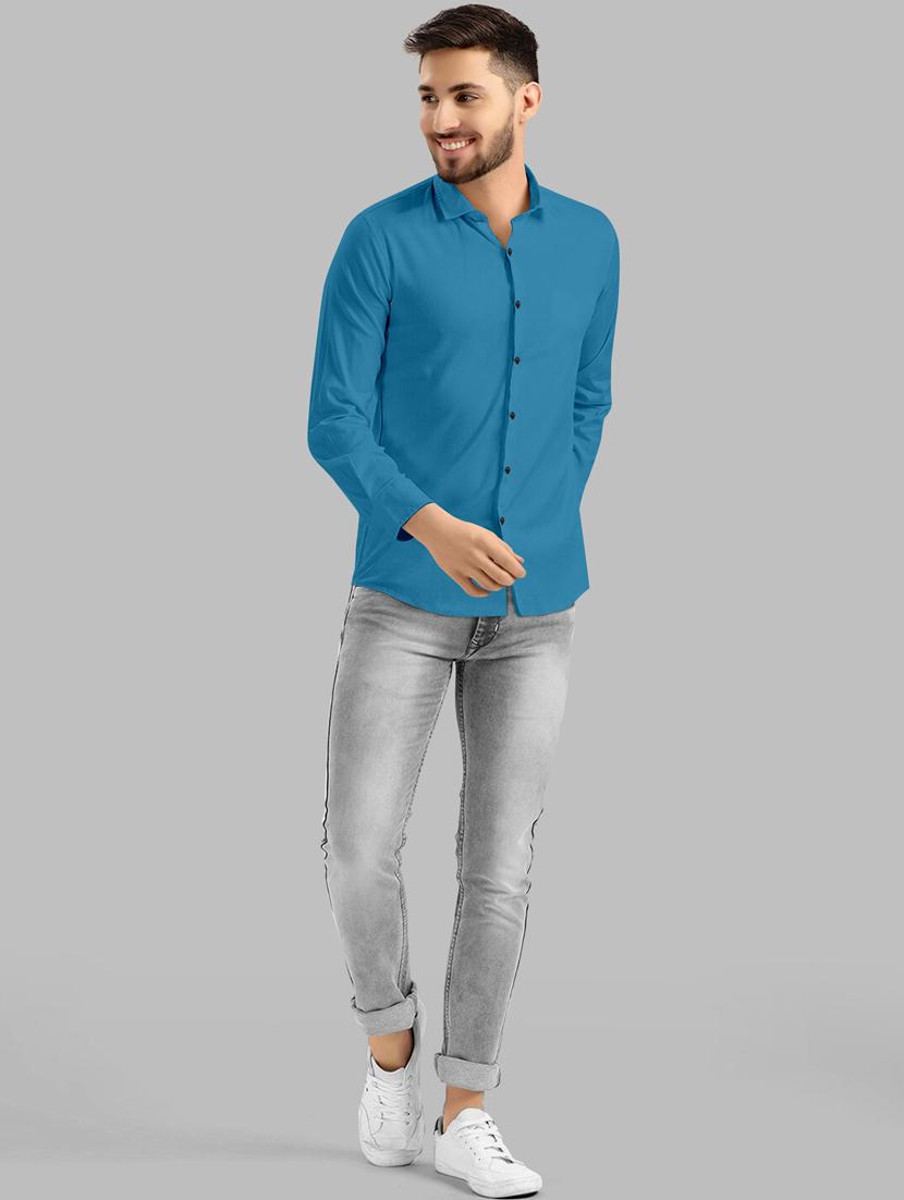blue solid casual shirt - 18363034 - Zoom Image - 4