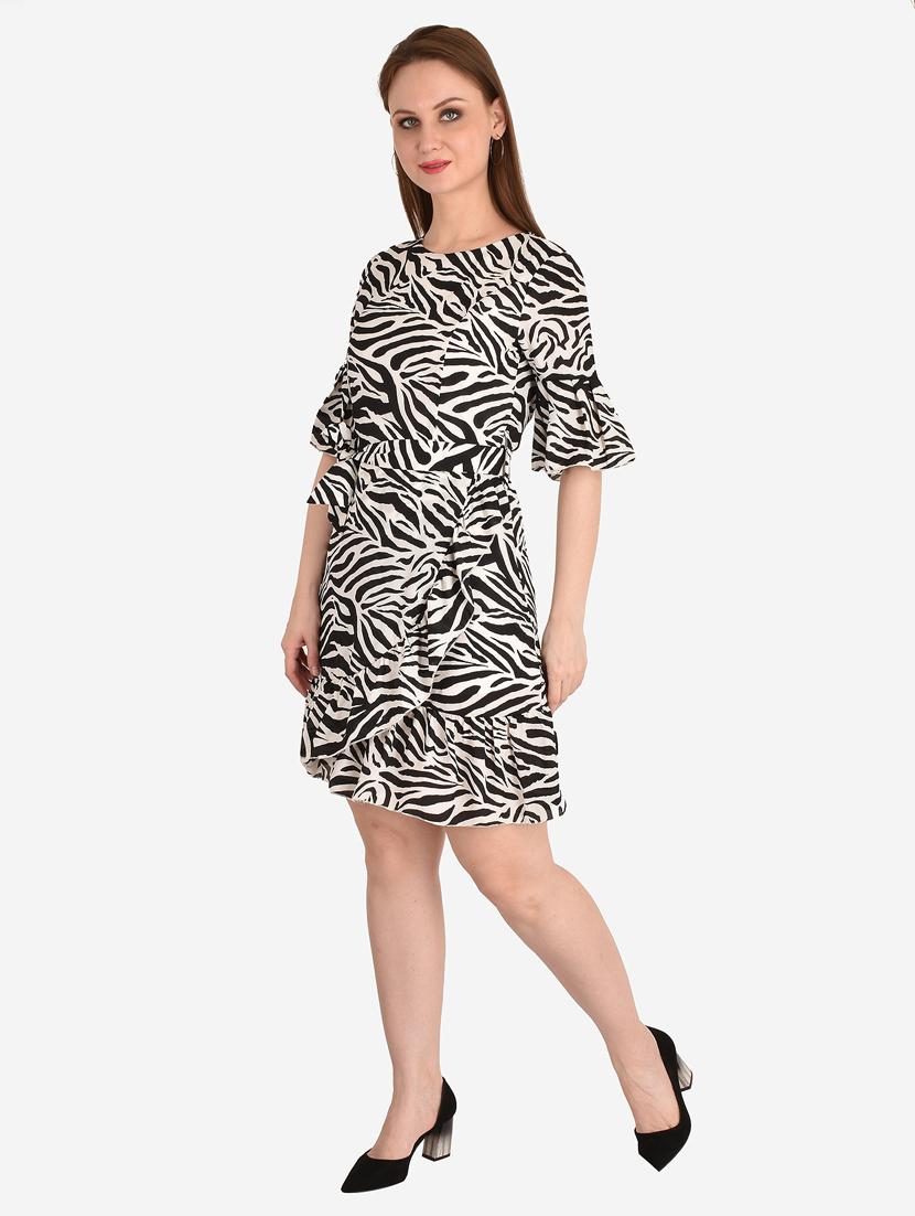 bell sleeved animal print a-line dress - 18363209 - Zoom Image - 2