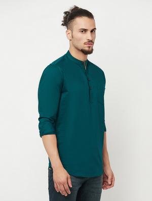 teal green solid kurta - 18366198 - Standard Image - 2