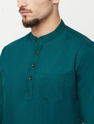 teal green solid kurta - 18366198 - Standard Image - 5