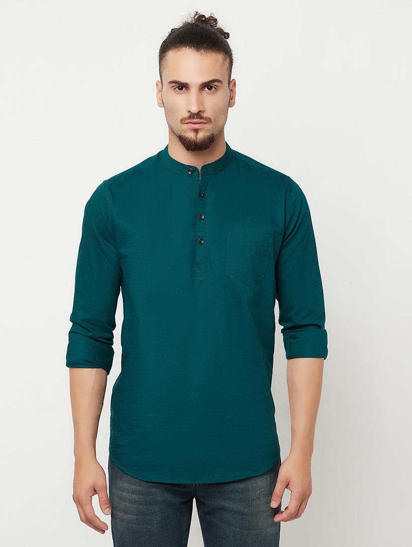 teal green solid kurta - 18366198 - Zoom Image - 1