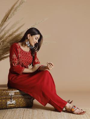 embroidered kurta pant set - 18367203 - Standard Image - 3
