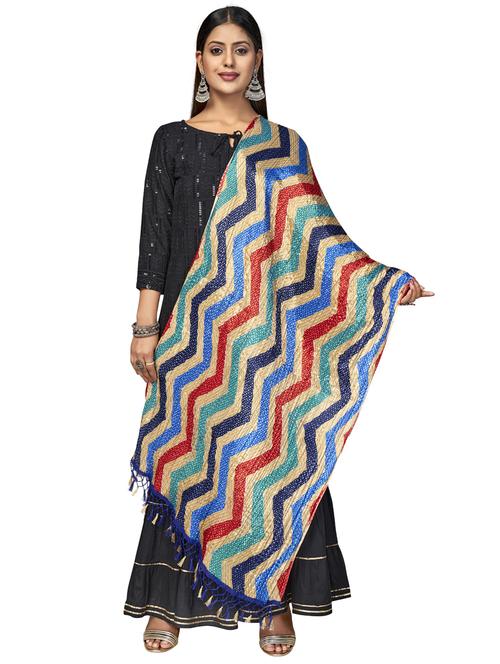 multi colored silk leheriya dupatta - 18367470 - Very Small Image - 1