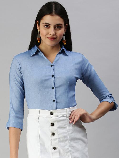 three quarter sleeved solid regular shirt - 18367704 - Standard Image - 1