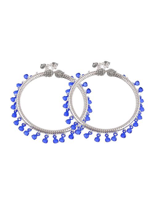 blue beads drop silver plated anklet kada - 18368668 - Standard Image - 1