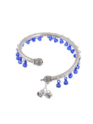 blue beads drop silver plated anklet kada - 18368668 - Standard Image - 3