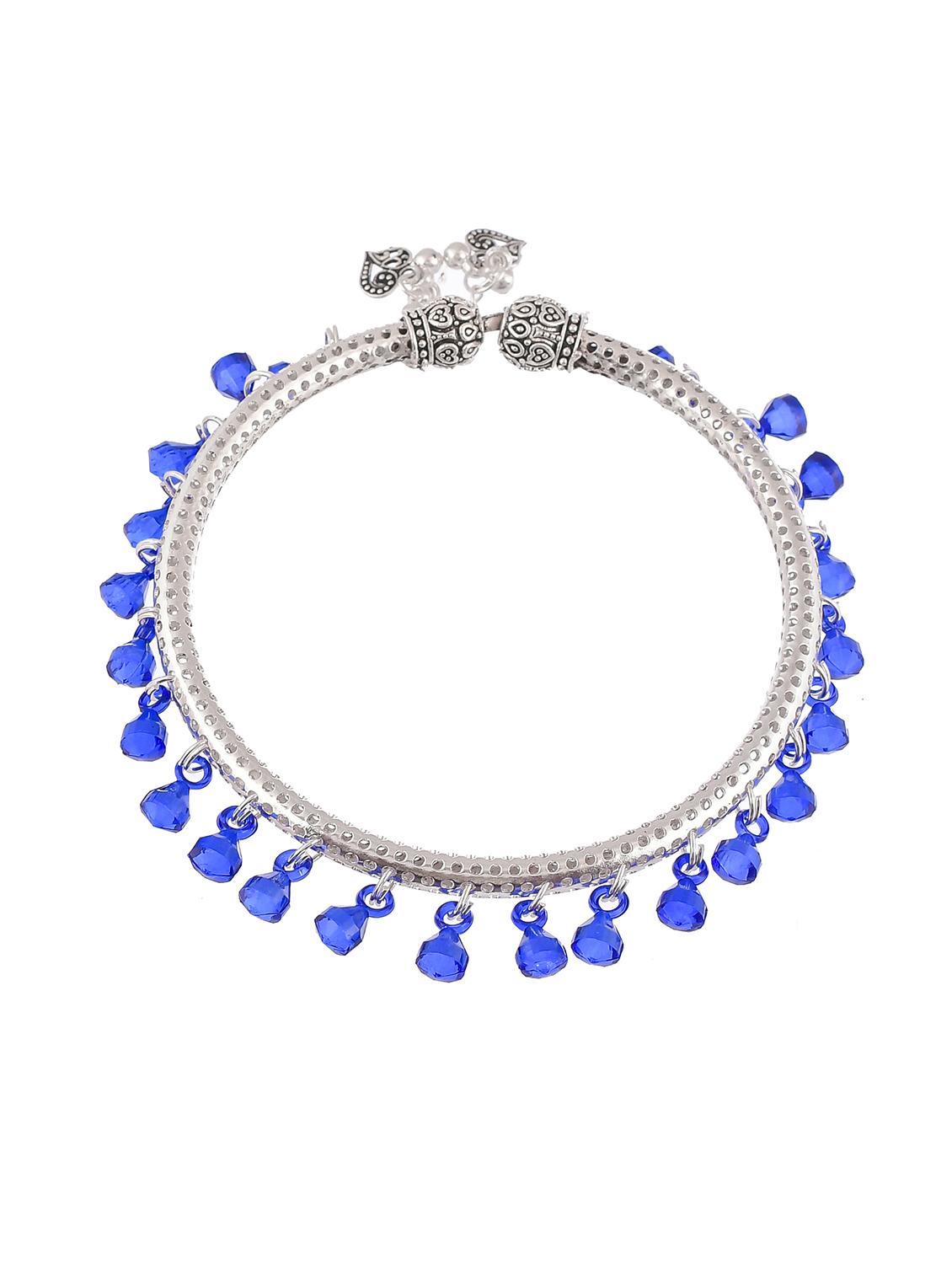 blue beads drop silver plated anklet kada - 18368668 - Zoom Image - 4