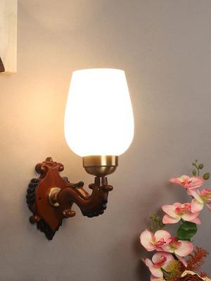 eliante brown wood base white glass shade wall light - 8451-1w - without bulb - 18369426 - Standard Image - 3