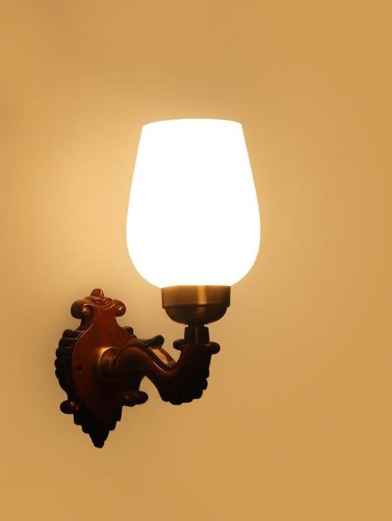 eliante brown wood base white glass shade wall light - 8451-1w - without bulb - 18369426 - Zoom Image - 2