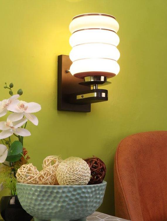 eliante brown wood base white white shade wall light - pp-504-1w - without bulb - 18369464 - Zoom Image - 2