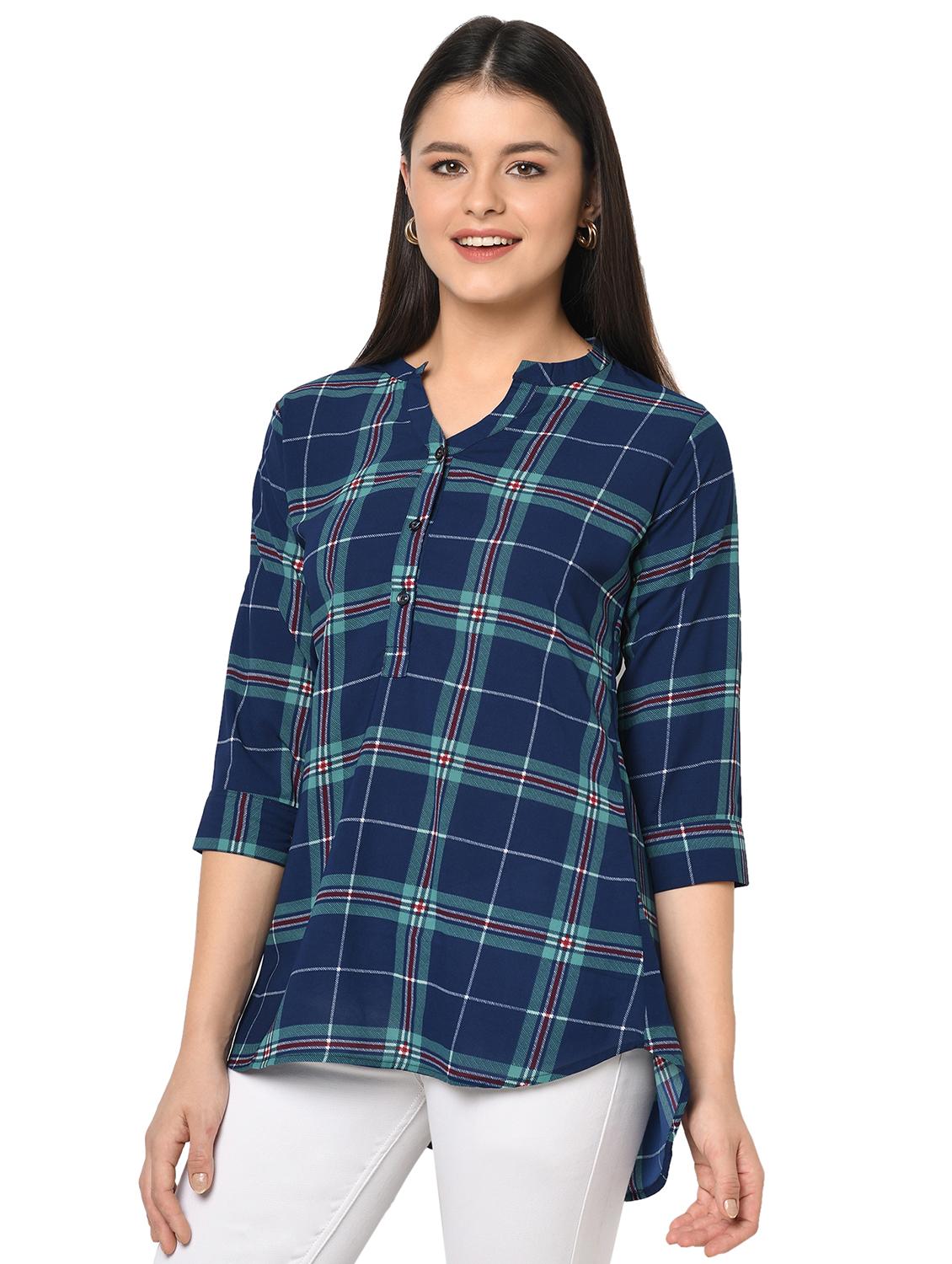 notched neck checked regular top - 18369633 - Zoom Image - 2