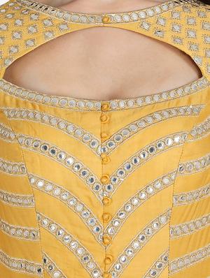 yellow solid flared gown - 18369749 - Standard Image - 4