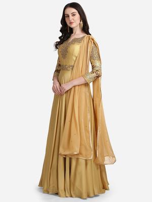 beige embroidered flared gown - 18369751 - Standard Image - 2