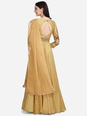 beige embroidered flared gown - 18369751 - Standard Image - 3