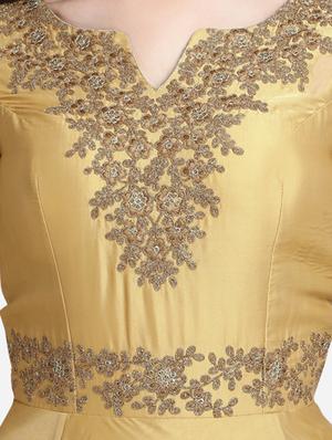 beige embroidered flared gown - 18369751 - Standard Image - 4