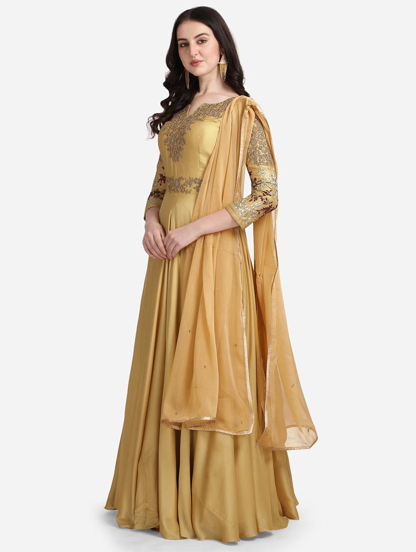 beige embroidered flared gown - 18369751 - Zoom Image - 2