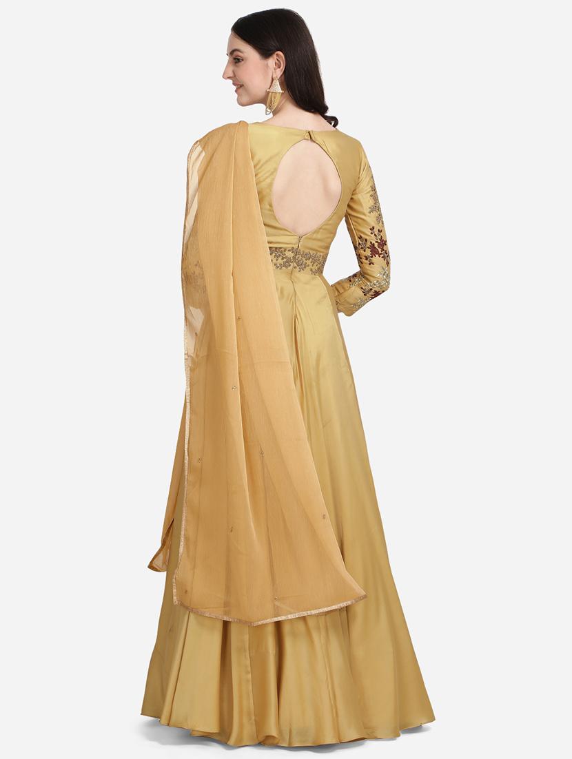 beige embroidered flared gown - 18369751 - Zoom Image - 3