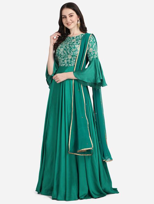 blue embroidered flared gown - 18369752 - Very Small Image - 1