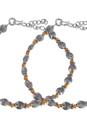 silver brass anklets and payal - 18369882 - Standard Image - 5
