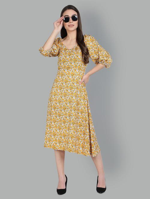 bishop sleeve floral fit & flare dress - 18370210 - Very Small Image - 1