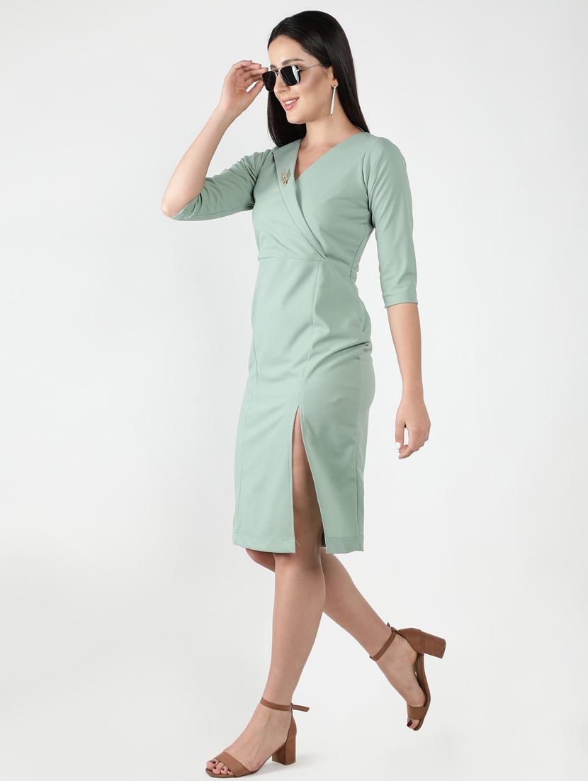 v-neck solid sheath dress - 18370222 - Zoom Image - 1