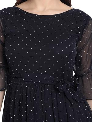 puff sleeved polka dots fit & flare dress - 18370233 - Standard Image - 4
