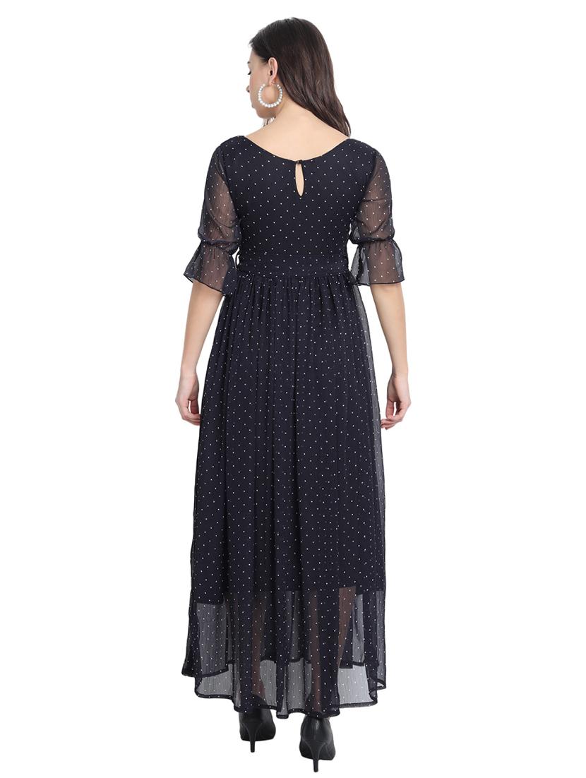 puff sleeved polka dots fit & flare dress - 18370233 - Zoom Image - 3