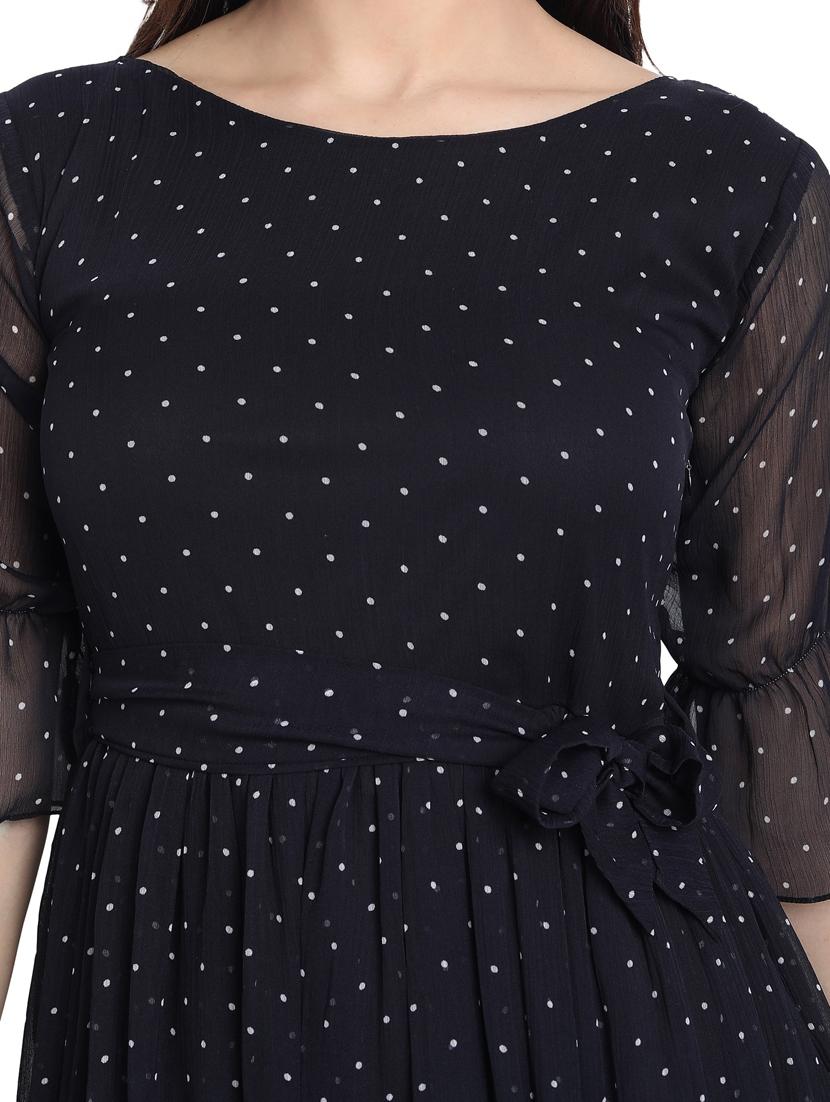 puff sleeved polka dots fit & flare dress - 18370233 - Zoom Image - 4