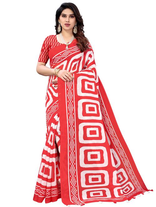 pink cotton blend printed saree with blouse - 18370273 -  Standard Image - 0