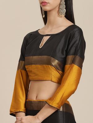 black cotton silk embroidered saree with blouse - 18370301 - Standard Image - 3