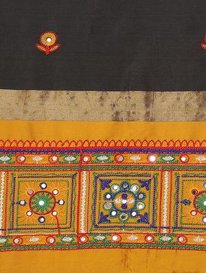 black cotton silk embroidered saree with blouse - 18370301 - Standard Image - 5