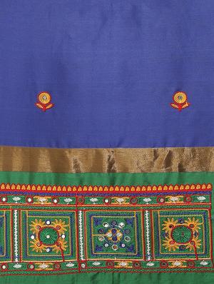 blue cotton silk embroidered saree with blouse - 18370302 - Standard Image - 5