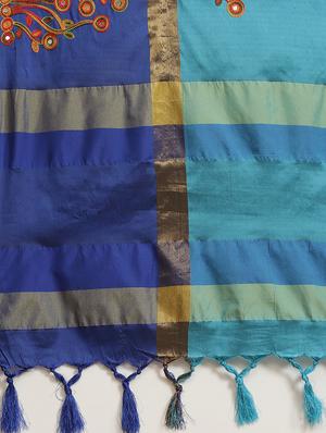 turquoise cotton silk embroidered saree with blouse - 18370339 - Standard Image - 4