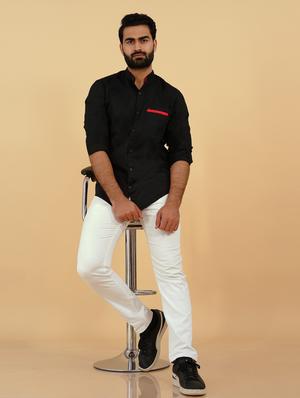 black solid casual shirt - 18370637 - Standard Image - 4
