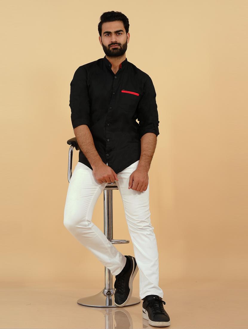 black solid casual shirt - 18370637 - Zoom Image - 4